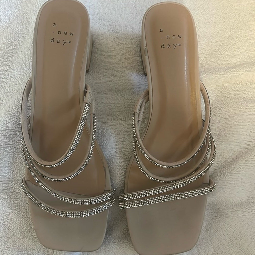 a new day Nude Beige Rhinestone Strap Slide Sandals